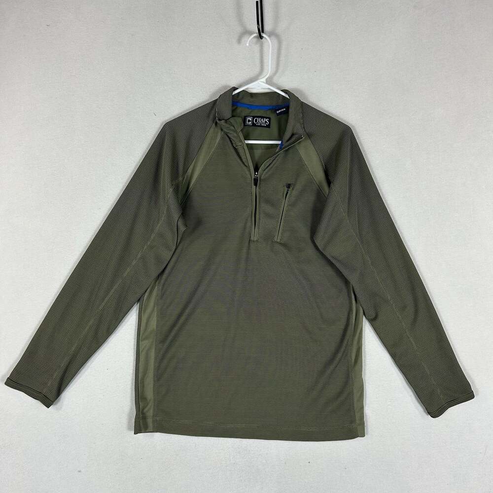 Chaps 1/4 Zip Pullover Sweatshirt Mens Small Green Long Sleeve Casual Top Pocket
